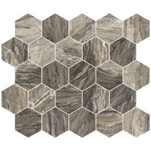 3 ¼” Hex Mosaic Gemstone Taupe Matte