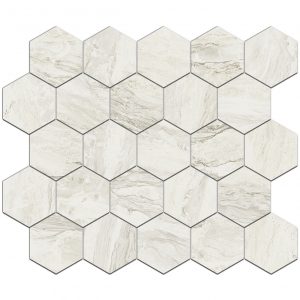 3 ¼” Hex Mosaic Gemstone White Matte