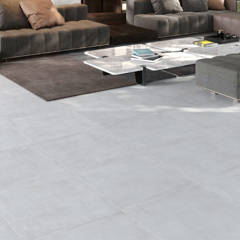 Living room with a Shape 30x30 Gray porcelain tile floor