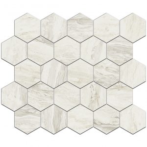 3 ¼” Hex Mosaic Gemstone White Polished