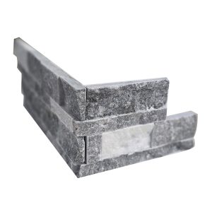 110025-O-Cadet Grey + Horizon Outside Corner 6 x 24 3D Interlocking Ledger - Splitface