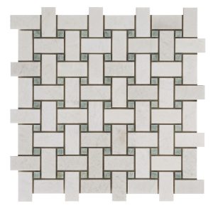 150149-1 X 2 BASKET WEAVE MOSAIC in THASSOS WHITE + MING GREEN [DOTS] - POLISHED