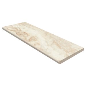 285103-DREAMSCAPES- 12 X 36 UNGLAZED PORCELAIN BULLNOSE COPING - IVORY TRAVERTINE