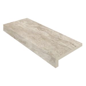 285123-L-DREAMSCAPES- 2 DROP MITERED L-SHAPE 36 PORCELAIN COPING - SILVER TRAVERTINE