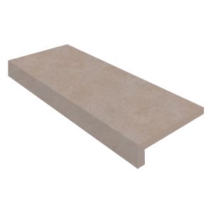 285213-L-DREAMSCAPES- 2 DROP MITERED L-SHAPE 36 PORCELAIN COPING - LIGHT COFFEE LIMESTONE