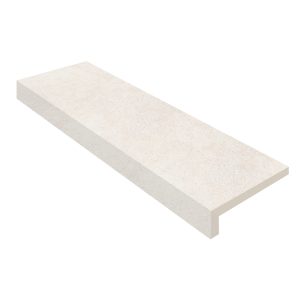 285244-L-DREAMSCAPES- 2 DROP MITERED L-SHAPE 48 PORCELAIN COPING - SILKY STONE LIGHT