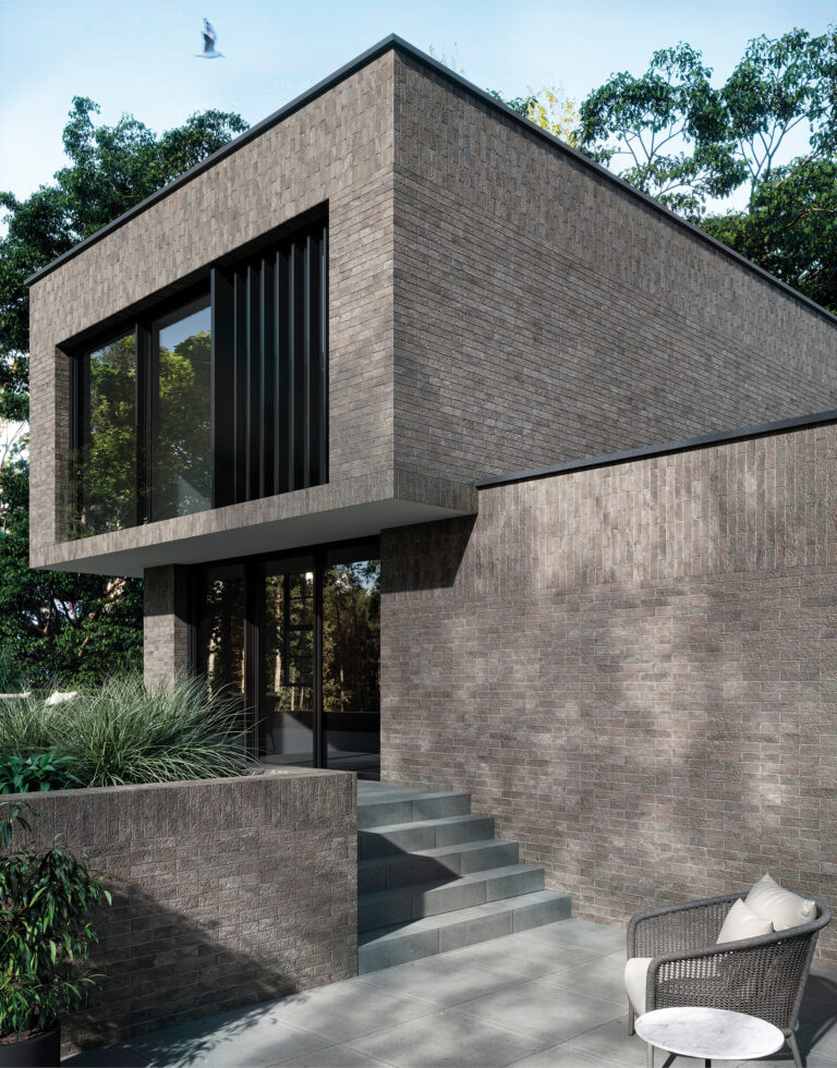 Modern two-story house with Brickhouse Chateau brick on the exterior walls