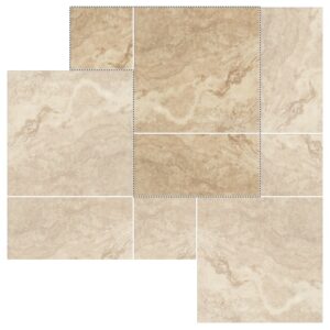 12" Roman Pattern Porcelain Paver: Navona Travertine