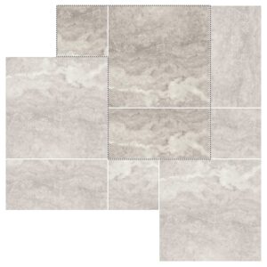 12" Roman Pattern Porcelain Paver: Silver Travertine