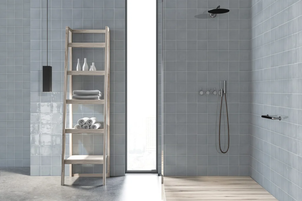 Borriana Light Blue 5" x 5" Wall Tiles in the Shower and Bathrrom
