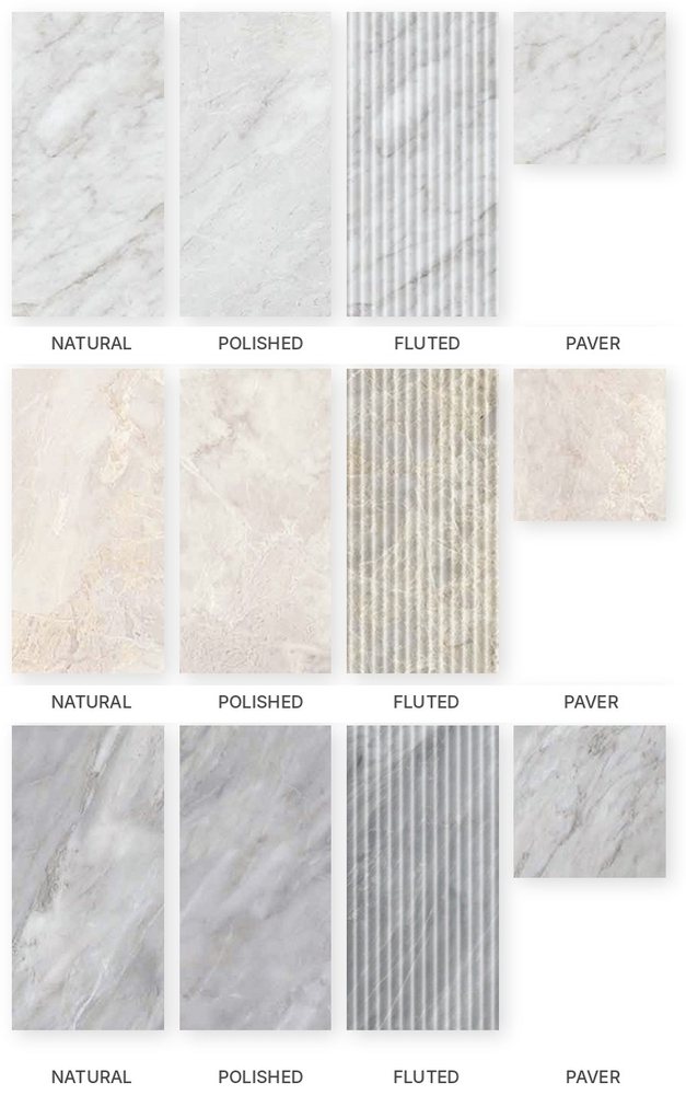 Pera Tile Pietrasanta 6" x 12" Swatch Set Natural + Polished + Fluted With 6"X6" Paver Swatch (SW00060-01)